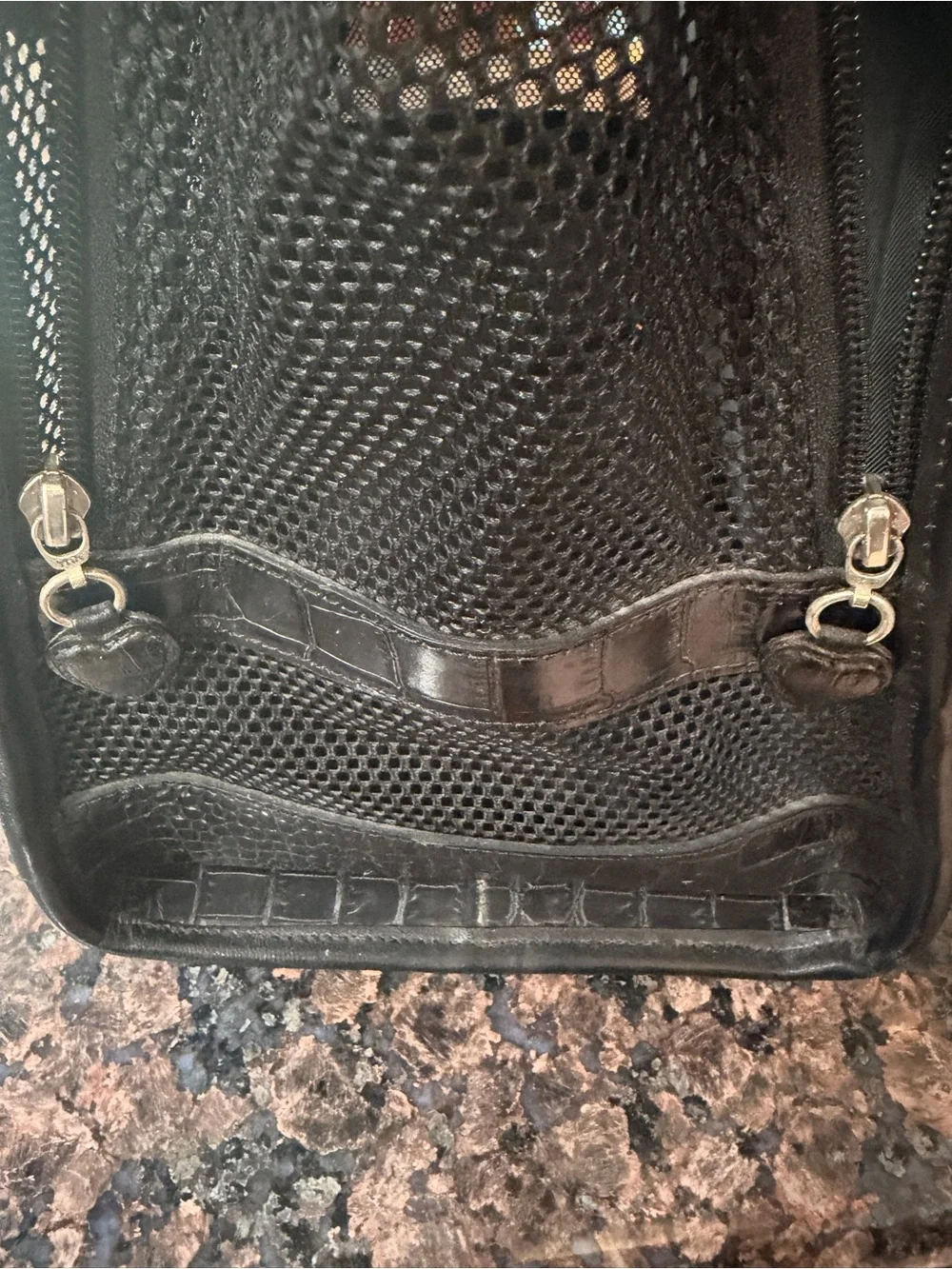 Brighton Black Faux-Croc Tote with Red Accents